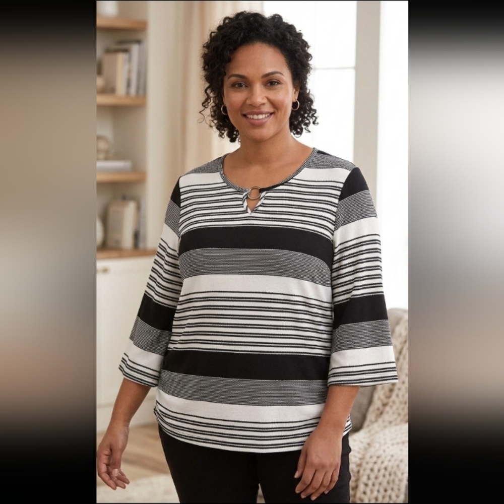 Navy and White Striped Top